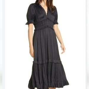 POLO RALPH LAUREN Pleated Sain Tiered Midi Dress. Size 2